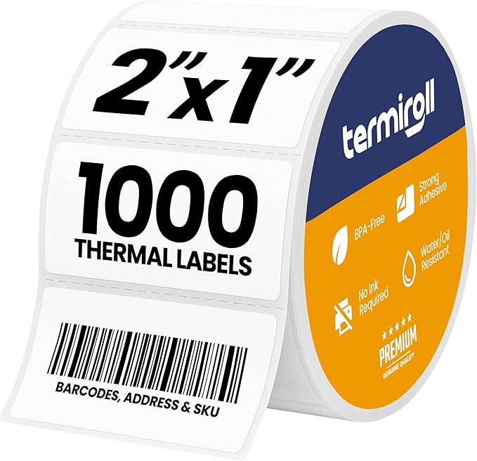 2"x1" Direct Thermal Label Stickers for Shipping, Barcode & Address Use, 1000 Labels/Roll, Compatible with Rollo, Zebra, iDPRT, Munbyn & More, Strong Adhesive, BPA-Free, for Small and Medium Business