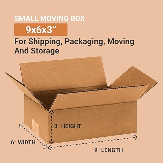 Aviditi Shipping Boxes Flat 9"L x 6"W x 3"H, 100-Pack | Corrugated Cardboard Box for Packing, Moving and Storage