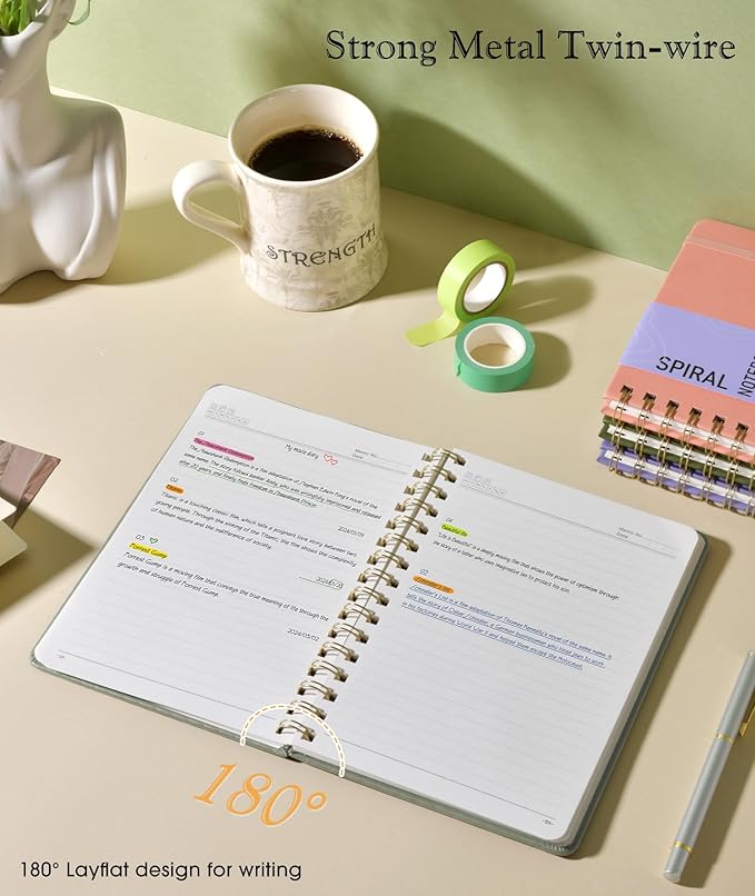 Lined Spiral Journal Notebook, A5 Hardcover Spiral Journals for Women Men, 150 Numbered Pages Spiral Bound Notebook, 100 GSM College Ruled Notebooks for Writing Note Taking 5.75" x 8.38", Sage Green