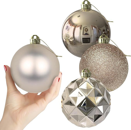Champagne Gold Set of XL (4.0") 4PCS Christmas Balls - Christmas Tree Decoration Ornaments Shatterproof Hanging Balls for New Year Easter Valentine Holiday Decorations