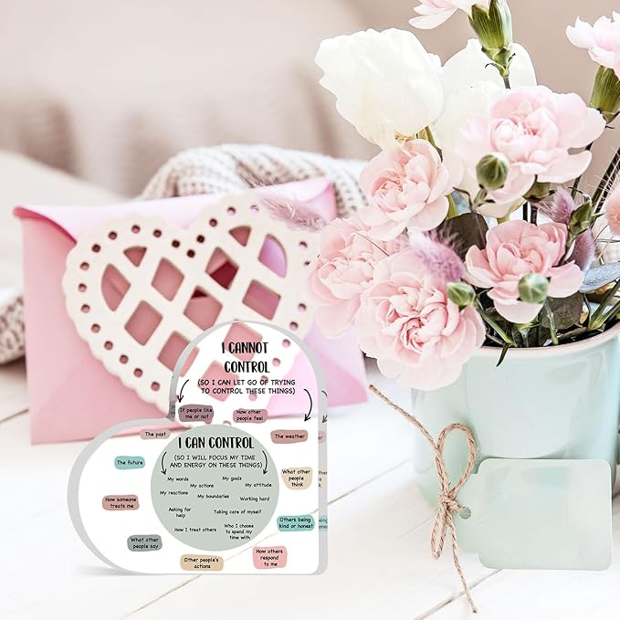 Mental Health Decor, Decor for Therapy Office School Counselor Sign Things I Can Control Acrylic Heart Gifts, Therapist Office Art Decorations for Therapist Office Living Room Bedroom Desktop Gift