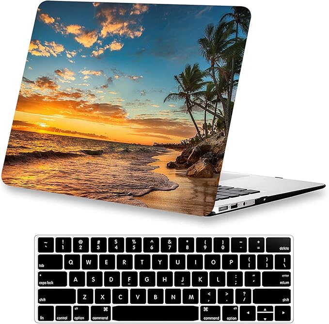 KEROM Compatible with MacBook Air 15 inch Case 2025 2024 2023 M4 M3 M2 A3241 A3114 A2941, Protective Plastic Hard Shell & Keyboard Cover for Mac Air 15 inch Case M4 M3 M2, Has Logo Cutout, Beach Theme