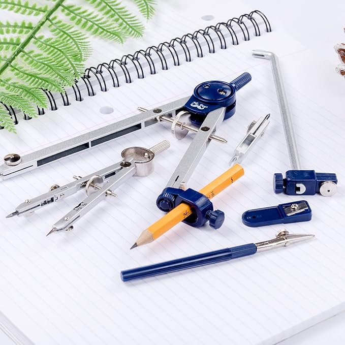Mr. Pen- Professional Geometry Set Metal Compass, 7 pcs, Geometry Precision Tool Set with Shatterproof Storage Box, Drafting Tools & Drafting Kits, Back to School Supplies