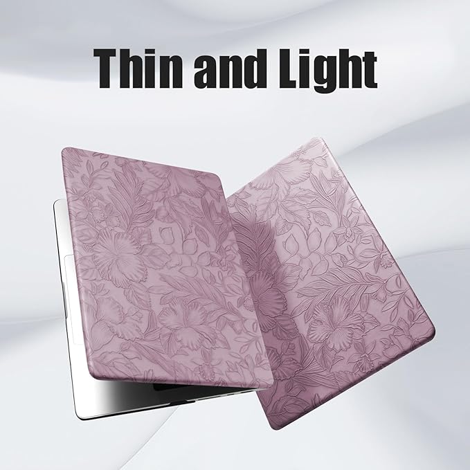DTangLsm for MacBook Air 13 inch Case 2025 2024-2022 Release M4 A3240 M3 A3113 M2 A2681, Retro Leather Hard Shell Elegant Textured Case for MacBook Air 13.6 inch+Keyboard Cover, Lilac Embossed Floral