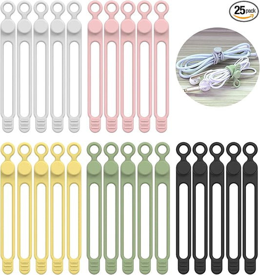 [25Park]UMUST Silicone Cable Ties,Reusable Cable Management Organizer,Cable Straps,Cord Ties,Multipurpose Elastic Cord Organizer for Bundling and Fastening Cable Cords Wires(Multi -colored)