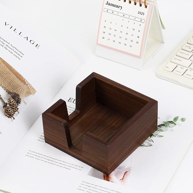 Wood Sticky Note Holder, Self Stick Note Pad Holder, Post It Note Dispenser Desk Organizer Walnut Wood Office Desk Accessories for School Office Desk Supplies - Black