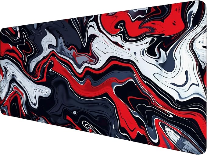 Red Marble Fluid Gaming Mouse Pad Desk Pad Abstract Black White Mousepad XL Large Gaming Mouse Pad Laptop Keyboard Mat Desk Pad Office Home Decor for Women Girl 31.5"x11.8"