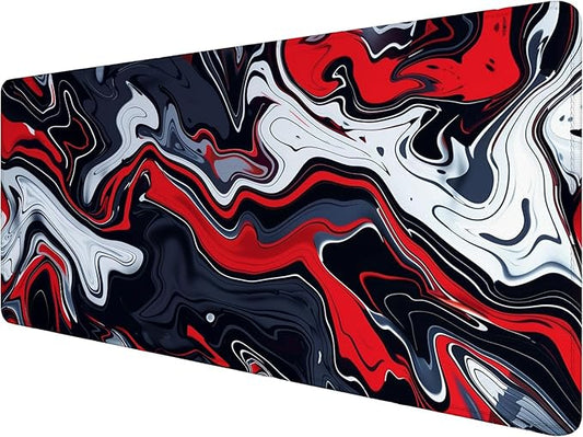 Red Marble Fluid Gaming Mouse Pad Desk Pad Abstract Black White Mousepad XL Large Gaming Mouse Pad Laptop Keyboard Mat Desk Pad Office Home Decor for Women Girl 31.5"x11.8"