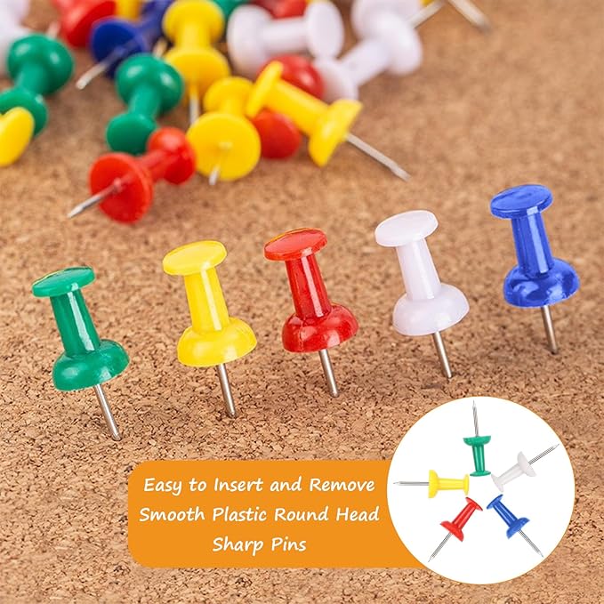 500 Pack Push Pins Tacks, Colored Map Push Pins, Plastic Head, Steel Point, Thumb Tacks for Cork Board, Bulletin Board, Map Pins, Photo Hanging Tacks at Homes, Schools and Offices