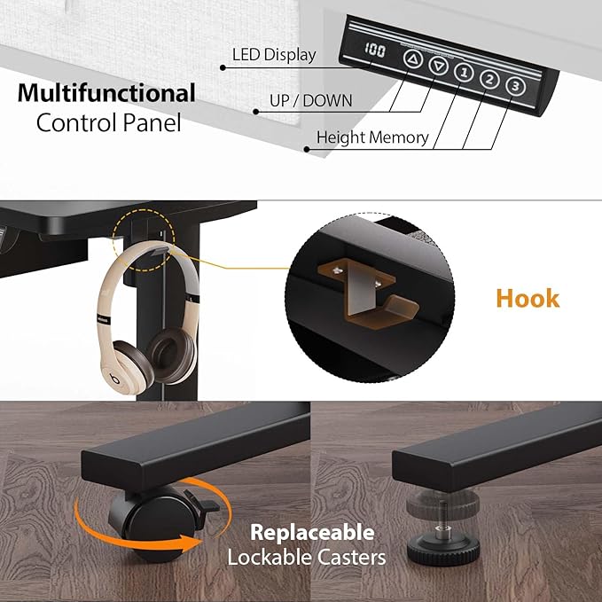 XINYAO Electric Standing Desk with 5 Drawers, 55x24 Inch Height Adjustable Sit Stand Up Desk with Storage Support 290lbs Ergonomic Rising Table with Wheels for Home Office