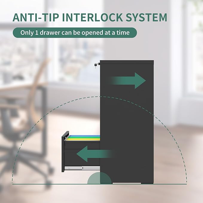 Black 3 Drawer File Cabinets with Lock, Heavy Duty Metal Storage Cabinets, Vertical Filing Cabinet for Home Office, Steel Cabinet for Letter Legal Size Files, Assembly Required