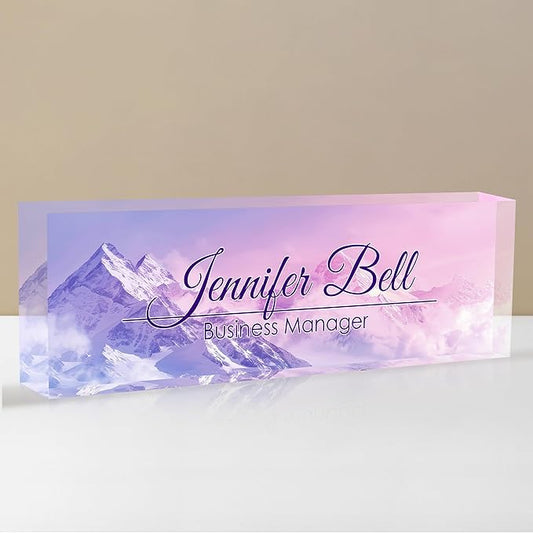 Personalized Name Plate for Desk, Custom Desk Name Plate, Acrylic Name Plate Office Desk Accessories, Personalized Office Gifts for Coworkers Teachers, Employee Appreciation Gifts (Himalayan)
