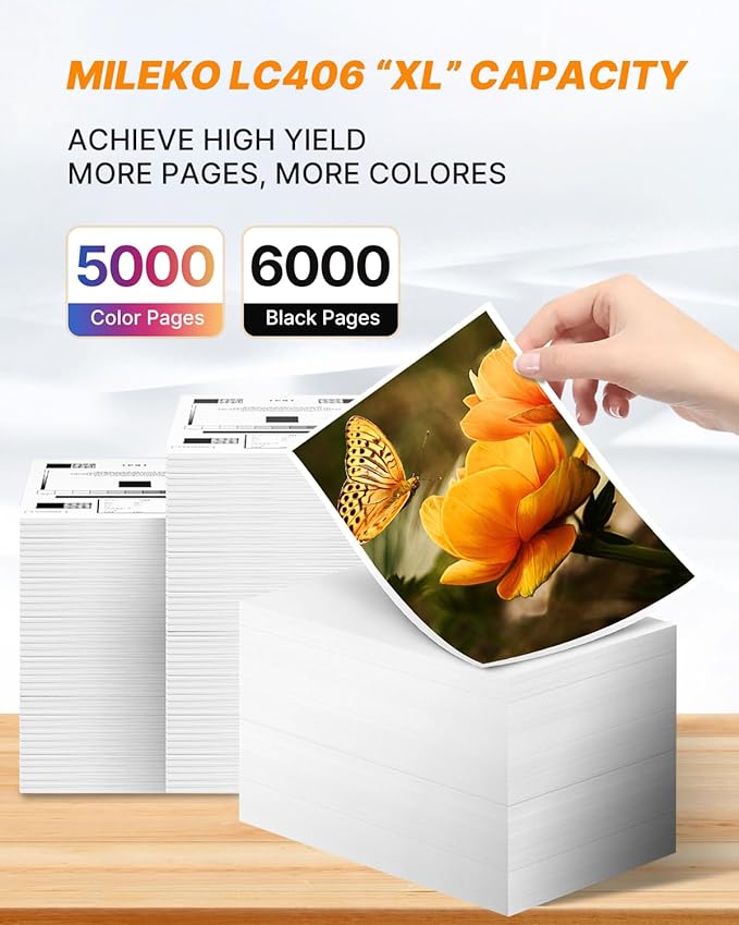 LC406 Ink Cartridges for Brother Printer Replacement for Brother LC406XL LC406 Ink Cartridges High Yield for Brother MFC-J4335DW MFC-J5855DW MFC-J6555DW MFC-J4535DW MFC-J6955DW MFC-J4345DW, 4 Pack