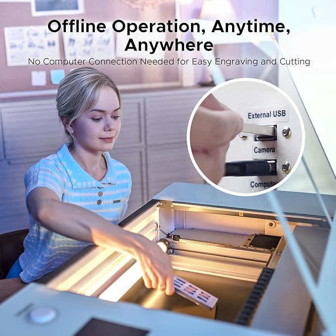OMTech Polar+ 55W CO2 Laser Engraver Cutter with LightBurn, 20"x12" Work Area, 5MP Camera, Dual Rotary Axes, 500mm/s Speed, with Water Pump, Laser Cutting Machine for Wood Acrylic Glass More