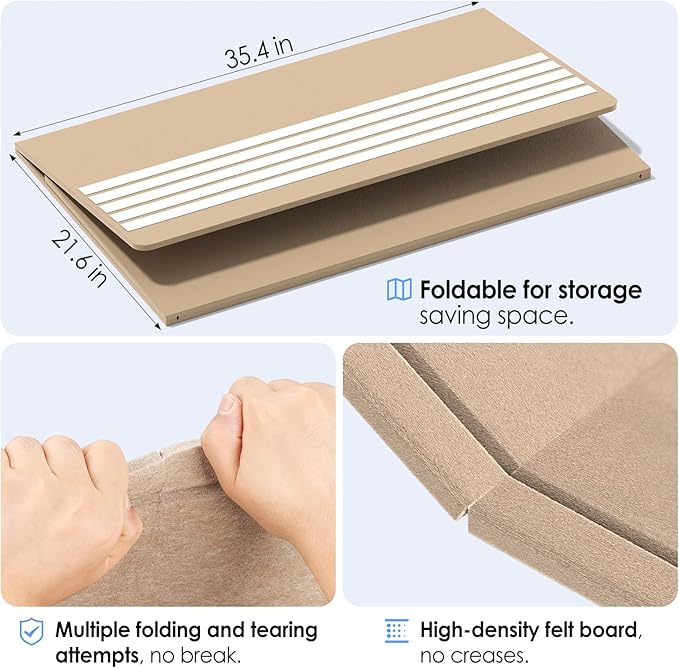 MaxGear Extra Large Bulletin Board 60" x 36", Foldable Felt Board Vision Board Supplies, Cork Board for Office, Home, School, Small Pin Boards for Walls Decorative Display Board Beige Brown