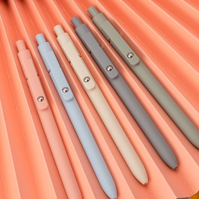 5PCS Retractable Gel Pens Set, Quick Dry Black Ink Fine Point Roller Ball Gel Ink Pen for Smooth Writing (Morandi Color)