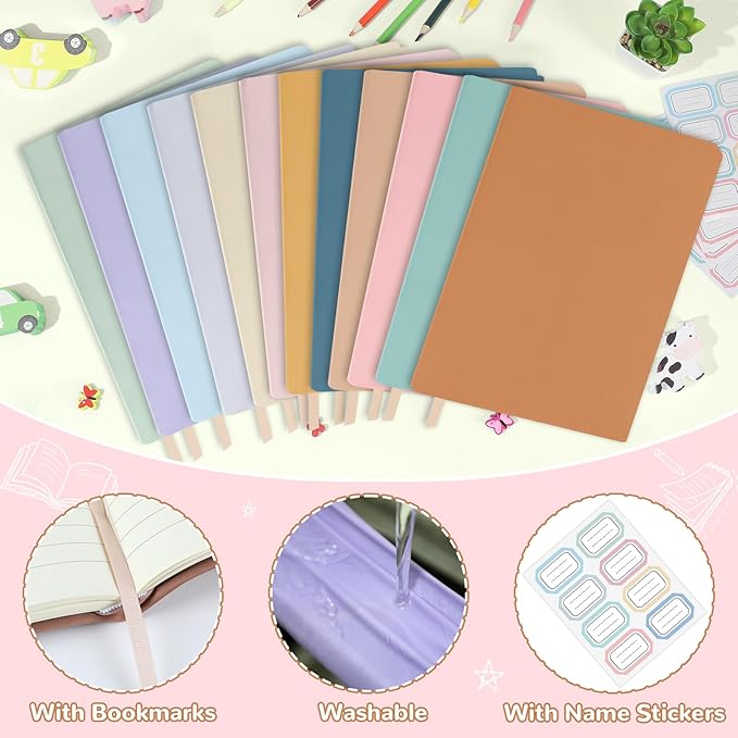 Jumbo Stretchable Book Covers 12PCS Reusable Fabric Book Covers with Label 9x11in Boho Pastel Protective Sleeve for Hardcover Book Textbook Cover for School Fits Most Book Sizes Up to 10x12.5in