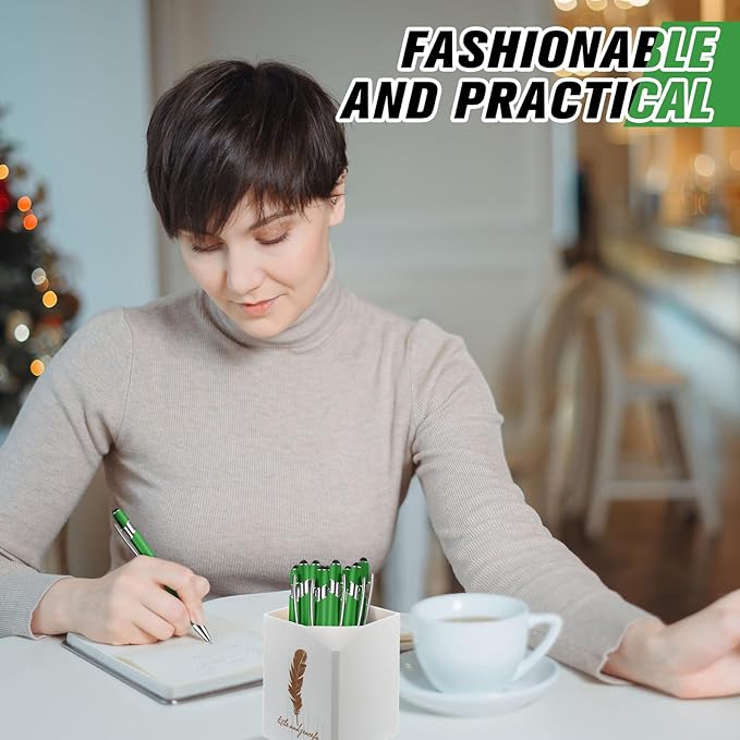 Zonon 38 Pieces Rubberized Ballpoint Pen with Stylus Tip Stylish Metal Pen Capacitive Styli with Soft Rubberized Grip, Black Ink for Most Devices(Green)