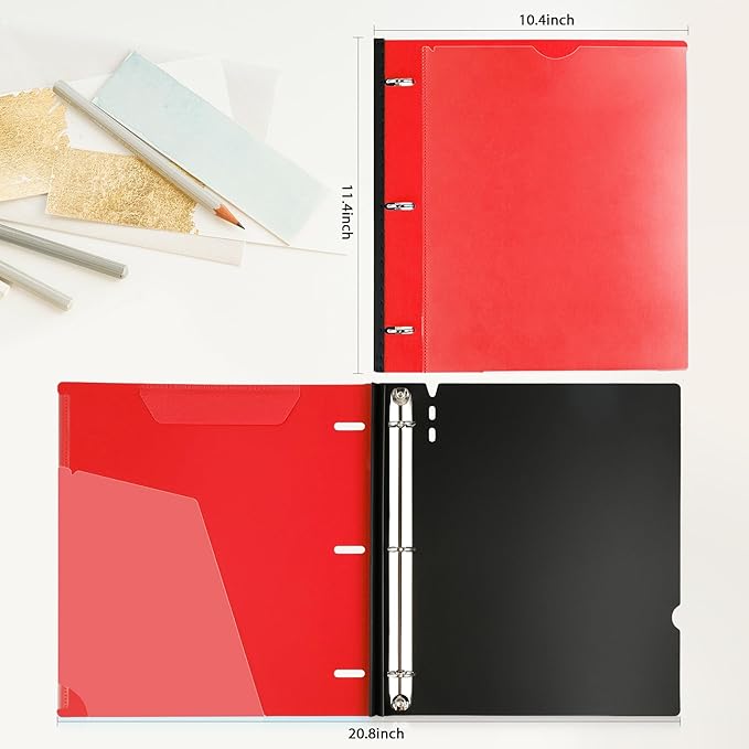 Telescoping 3 Ring Binder-12PCS, Flexible Binder with Customized Front Cover+Clear Catalog Pocket+3 Round Rings, Flat Writing Binder, 4 Bright Colors