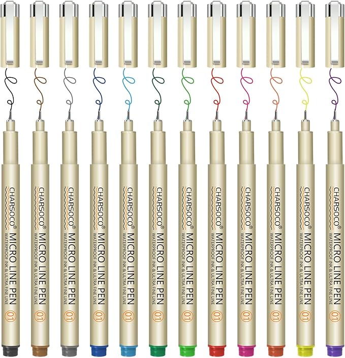 01 Micro Pen, Fine Point Pen with 12 Colors, Waterproof Archival Ink, 0.25mm Fineliner Ink Pens for Artist Illustration, Sketching, Anime, Manga, Technical Drawing and Scrapbooking