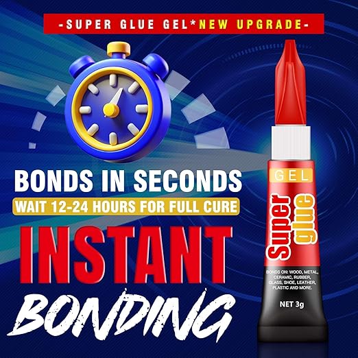 3 Gram (Pack of 6) Single use Super Glue Gel, Super Fast, Thick & Strong Adhesive Superglue, Cyanoacrylate Glue for Hard Plastics, DIY Craft, Ceramics, Frame, Leather, Metal Etc