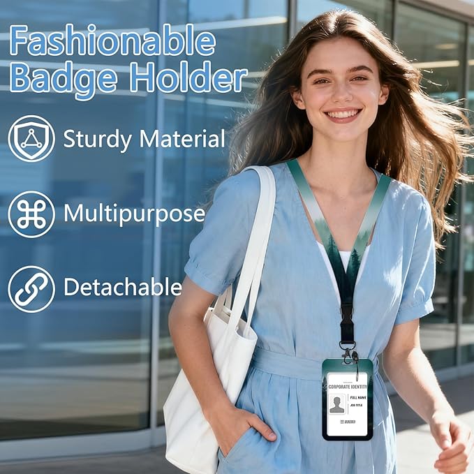 Lanyards with Id Holder, Misty Forest ID Badge Holder with Retractable Lanyard, ID Holder with Badge Reel Clips, Name Tag ID Card Holder Teacher Women Doctor Office Gift