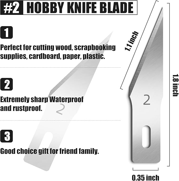 JTIEO 100 Pack Exacto Knife Blades #2, SK5 Carbon Steel Exacto Blades Refill Craft Art Knife Replacement Blades with Storage Case for Craft, Hobby, Scrapbooking, Stencil