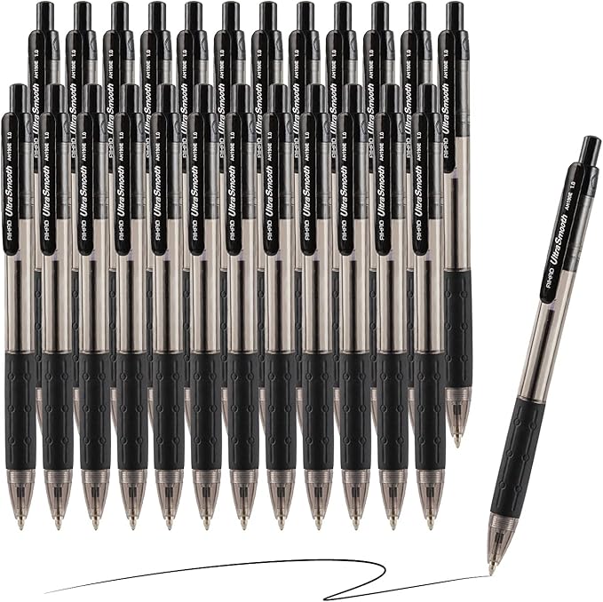 AIHAO Retractable Black Ballpoint Pen for Smooth Writing, Medium Point (1.0mm), Pack of 24, No Bleed Click Pens with Comfort Grip, Idea for Journaling, Planner, Note Taking