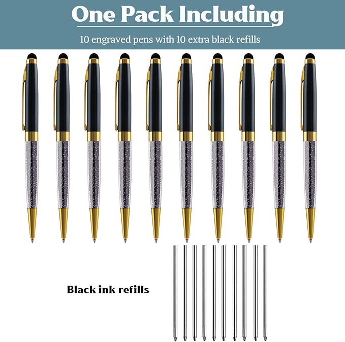 Ancolo Personalized Gift Pens - Ballpoint Pen with Stylus Tip Stylish Pens, Premium Crystal Diamond Pen, Engraved Your Logo or Slogan Perfect for Graduate Lawyer/Professor 10PCS/ Pack…