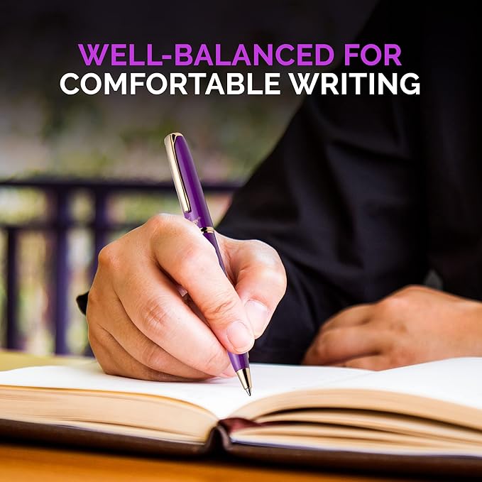 ZenZoi Purple Ballpoint Pen – Beautiful Pen w/Gold Trim. Nice, Smooth Writing Schmidt Ink Refills. Fancy, Luxury Pen Gift Set for Women, Men. Retractable, Professional, Journaling Pen