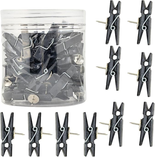 60pcs Decorative Push Pins with Clips Black Bulletin Board Clips Cute Pushpins for Cork Board Fun Tacks and Push Pins for Wall Teachers Classroom School Offices Accessories Decor