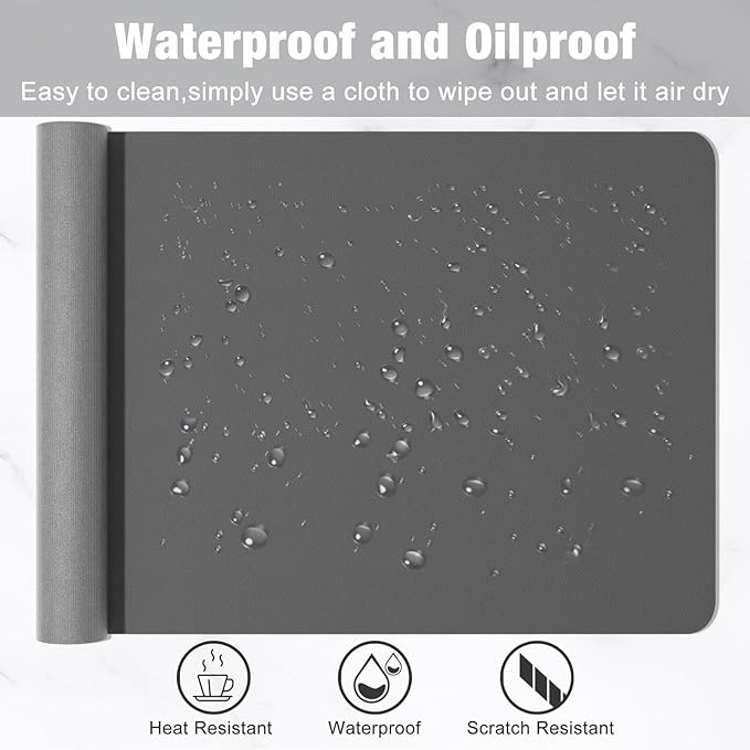 Hsurbtra Desk Pad, 35.5" x 17" PU Leather Desk Mat, XXL Extended Mouse Pad, Waterproof Desktop Blotter Protector, Non-Slip Ultra Thin Large Laptop Keyboard Writing Mat for Office Home, Dark Gray