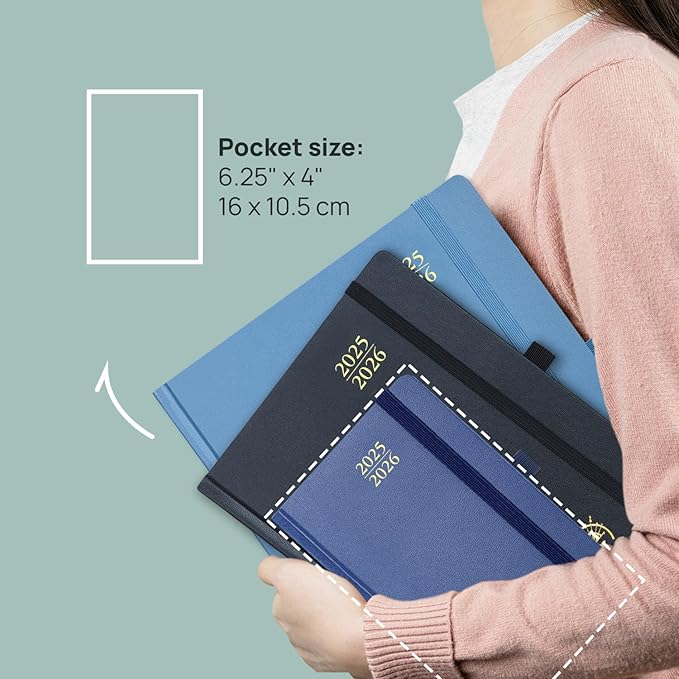 POPRUN Pocket Planner 2025-2026, (Purse Size 4''x 6.25'' Hard Cover) Academic Year Calendar Daily Weekly and Monthly (July 25-June 26) with Hourly Time Slots, 100 GSM Paper - Orange