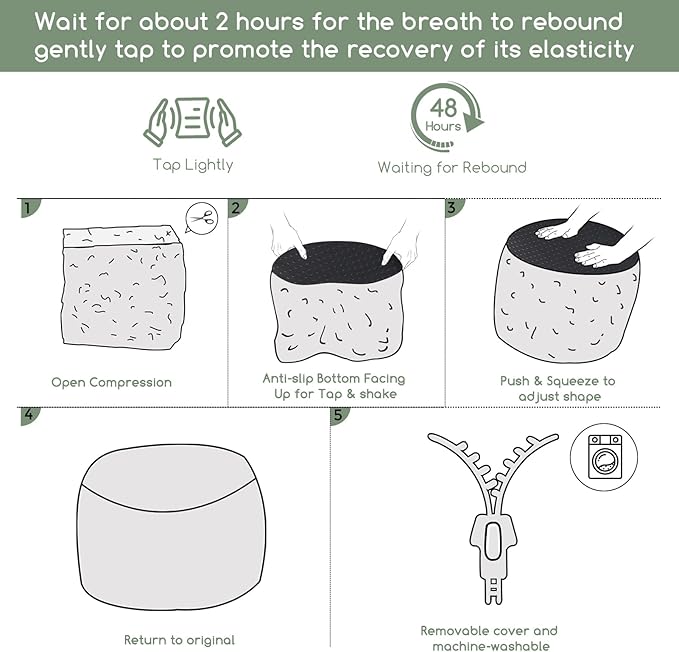 HIGOGOGO Round Stuffed Pouf Ottoman, Long Faux Fur Poufs with Foam Chunk Filling, Fluffy and Furry Pouf Foot Stool Storage Ottoman, 26 X 18 Floor Poufs Foot Rest for Living Room, White