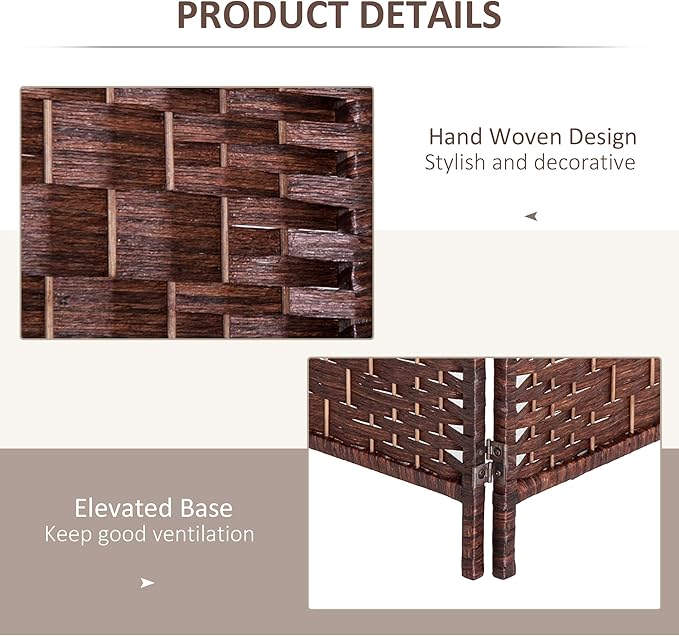 HOMCOM Room Divider 4 Panels Folding Privacy Screen 6FT Tall Portable Wicker Weave Partition Wall Divider for Bedroom Home Office, Brown