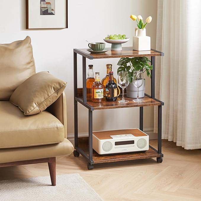 IBUYKE Printer Stand with Storage Shelf,3 Tier Printer Table with Wheels,Printer Cart for Home Office Organization, Rolling Cart Stand for Heat Press Microwave and Mini Fridge TPS001H