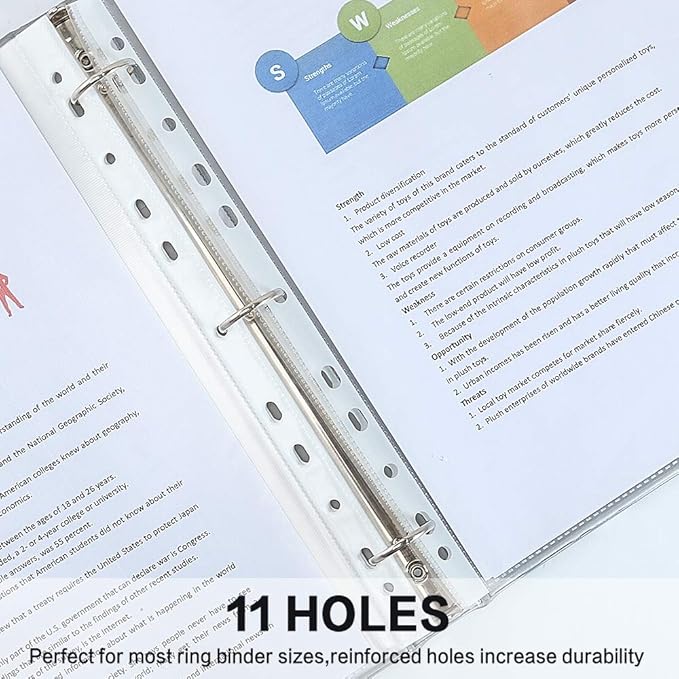 Sheet Protectors, HERKKA 300 Pack Heavy Duty Clear Plastic Page Protectors Sheet Reinforced 11-Hole Fit for 3 Ring Binder Fits Standard 8.5 x 11 Paper, 9.25 x 11.25 Top Loaded, Acid Free