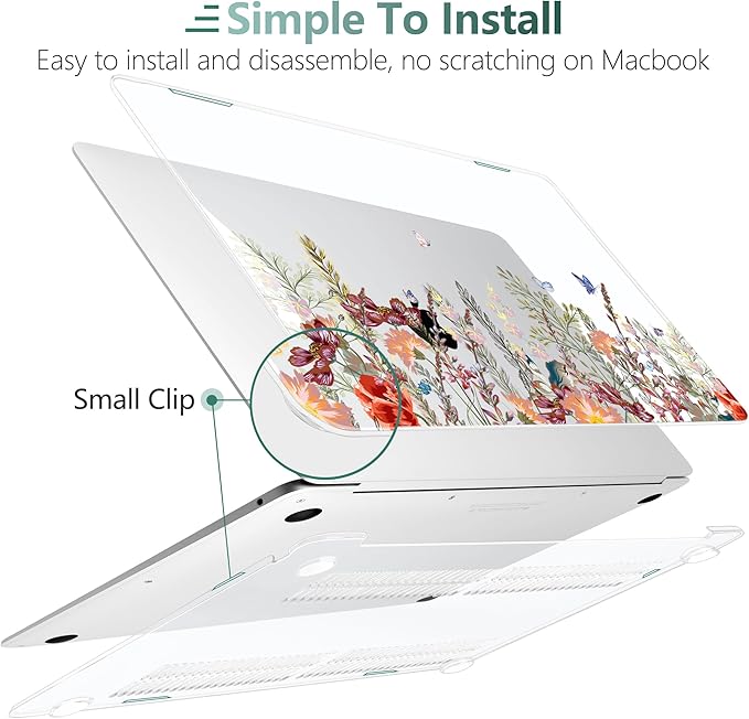 DONGKE Compatible with MacBook Air 13 inch Case 2021 2020 2019 2018 Release A2337 M1 A2179 A1932 with Retina Display & Touch ID, Plastic Hard Shell & Keyboard Cover - Floral Illustration