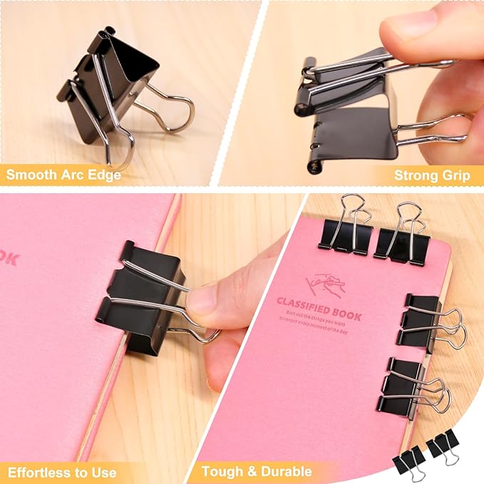 Coideal Black Binder Clips Medium, 1.25 Inch Black Metal Paper Clips 24 Pcs 32mm Foldback Bull Clip Clamps for Office School (1 1/4 Inch)