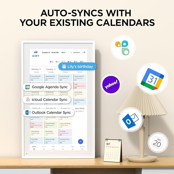 21.5 Inch Smart Digital Calendar, Wall Electronic Calendar, 1920 * 1080 IPS Full HD Touch Screen Display for Family Meal Planner Support - Streamline Household Organization