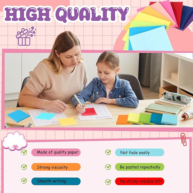 Zubebe 200 Pads Sticky Notes Bulk, Bright Colors Notepads Self Stick Note Square Memo Post Sticky for Office School, 45 Sheets/pad(3 × 3 Inch)
