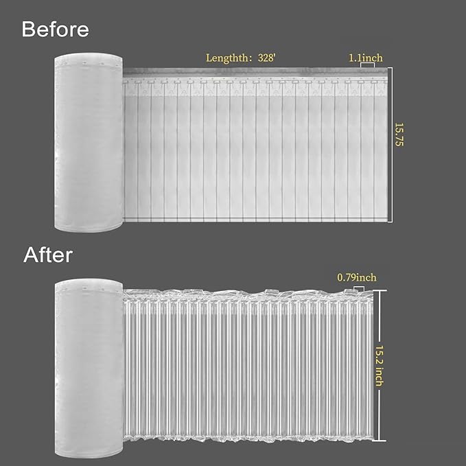 Large Bubble Cushioning Wrap for Packing, 15.75''*328' Inflatable Air Pillows for Shipping & Moving Heavy Duty Space Saving Big Box Filler, Recyclable Shipping Supplies with Pump, 55um