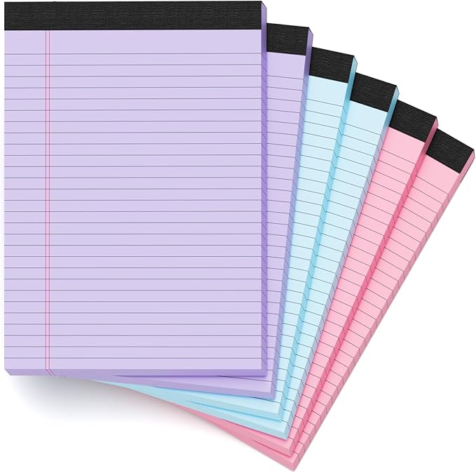 Colored Legal Pads 8.5 x 11, 6 Pack Writing Pads 8.5 x 11, Note Pads 8.5 x 11 College Ruled, Easy Tear-Off Colored Note Pads, 30 Sheets/Pack, Lined Paper Pads 8-1/2 x 11 for Office Supplies