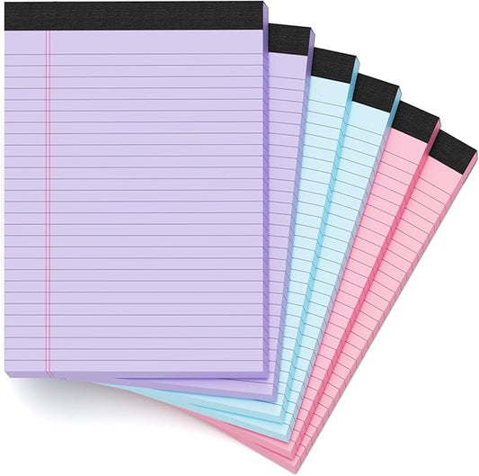 Colored Legal Pads 8.5 x 11, 6 Pack Writing Pads 8.5 x 11, Note Pads 8.5 x 11 College Ruled, Easy Tear-Off Colored Note Pads, 30 Sheets/Pack, Lined Paper Pads 8-1/2 x 11 for Office Supplies