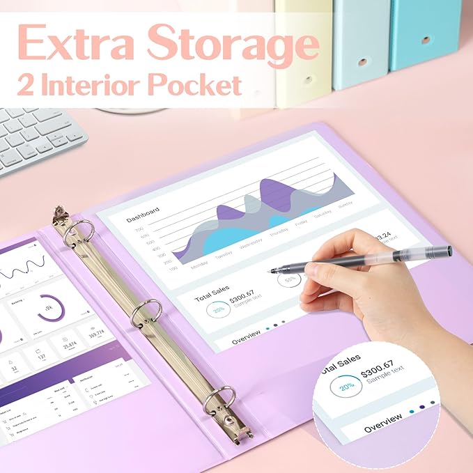 Deli 1-inch 3 Ring Binder with 2 Interior Pockets, 175 Sheets Capacity, 1 inch Binders fits 11" x 8.5" US Letter Size, Assorted 6 Pastel Colors, 6 Pack