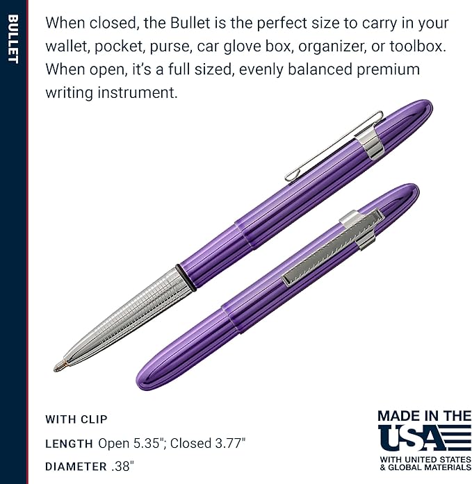Fisher Space Pen Bullet Pen, Purple Haze, Ballpoint, Brass, Black Ink, Pocket Clip, Gift Box