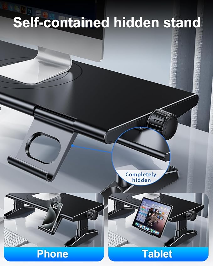 Computer Monitor Stand Riser for Desk with Usb Hub Charging,30W/5Gbps Usb C Docking Station with Power,4.5-6.3''Freely Height Adjustable with Phone Holder,Monitor Stands Riser for PC,Laptop,Printer,TV