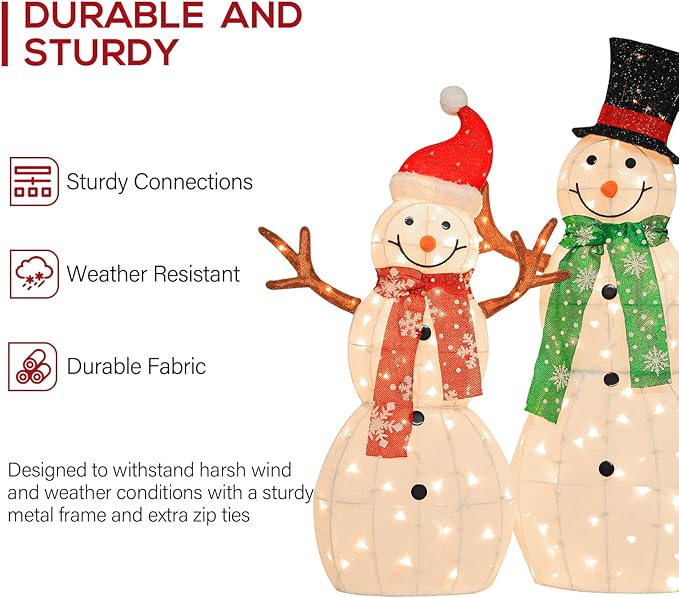 Hykolity 3.5 FT 3D Lighted Outdoor Snowman Family, Set of 3 Light Up Christmas Snowman with 180 Warm White LED Lights for Holiday Decoration, Ground Stakes, Zip Ties