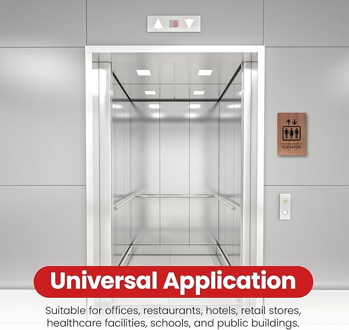 Promot Elevator Sign – ADA Braille Elevator Decor for Business, Self-Adhesive, 9" x 6", Commercial Door Signage, Office Wall Decor - Chestnut
