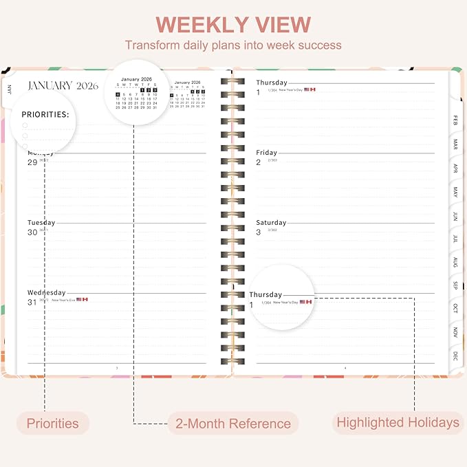 2026 Planner, Weekly and Monthly Academic Planner Calendar (JAN.2026 - DEC.2026), Planning Agenda Book, for Office Desk Accessories and School Supplies, A5(6.3" x 8.5")